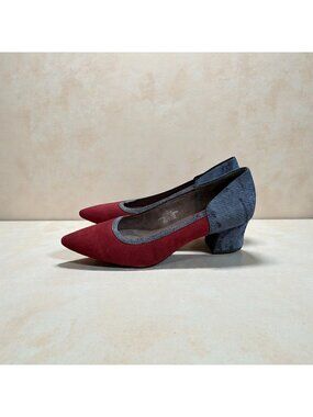 LORI GOLDSTEIN Burgundy Denim Kitten Heels Size 7.5